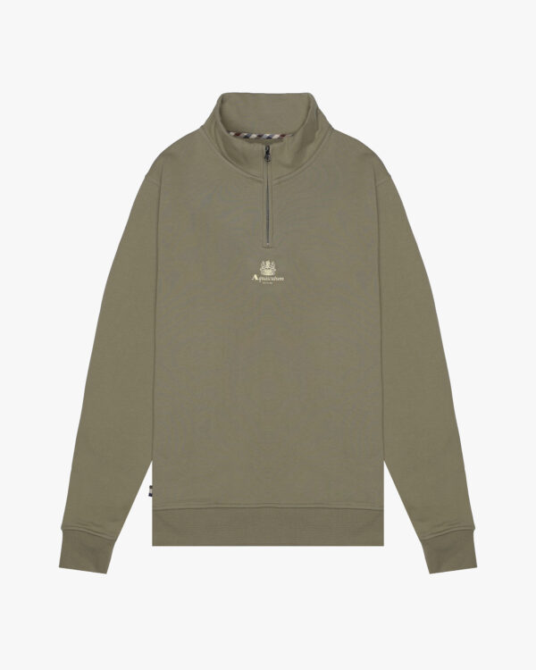 Felpa senza cappuccio Aquascutum Active CENTERED LOGO 1/4 ZIP FLEECE Verde Oliva - Foto 1