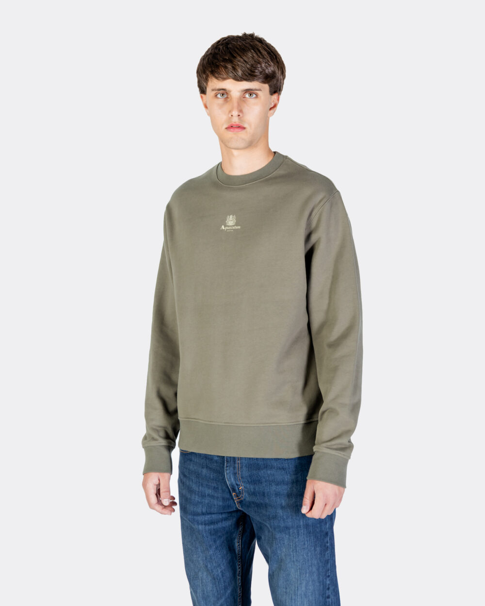 Felpa senza cappuccio Aquascutum Active CENTERED LOGO CREWNECK Verde Oliva - Foto 3