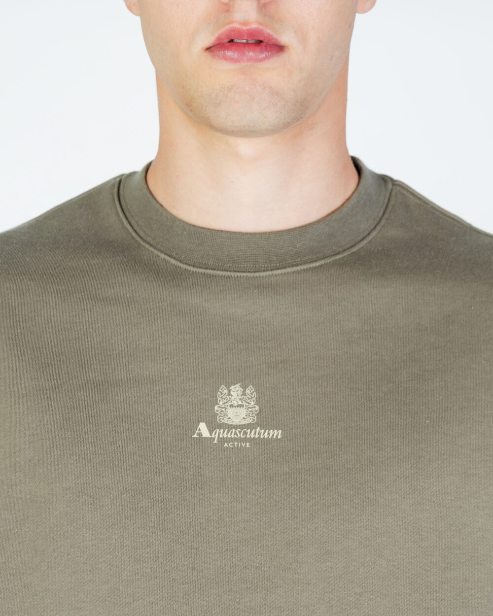 Felpa senza cappuccio Aquascutum Active CENTERED LOGO CREWNECK Verde Oliva - Foto 4