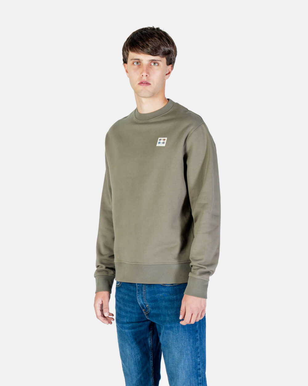 Felpa senza cappuccio Aquascutum Active RUBBER PATCH CREW NECK FLEECE Verde Oliva - Foto 2