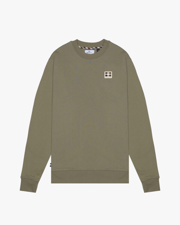 Felpa senza cappuccio Aquascutum Active RUBBER PATCH CREW NECK FLEECE Verde Oliva - Foto 1