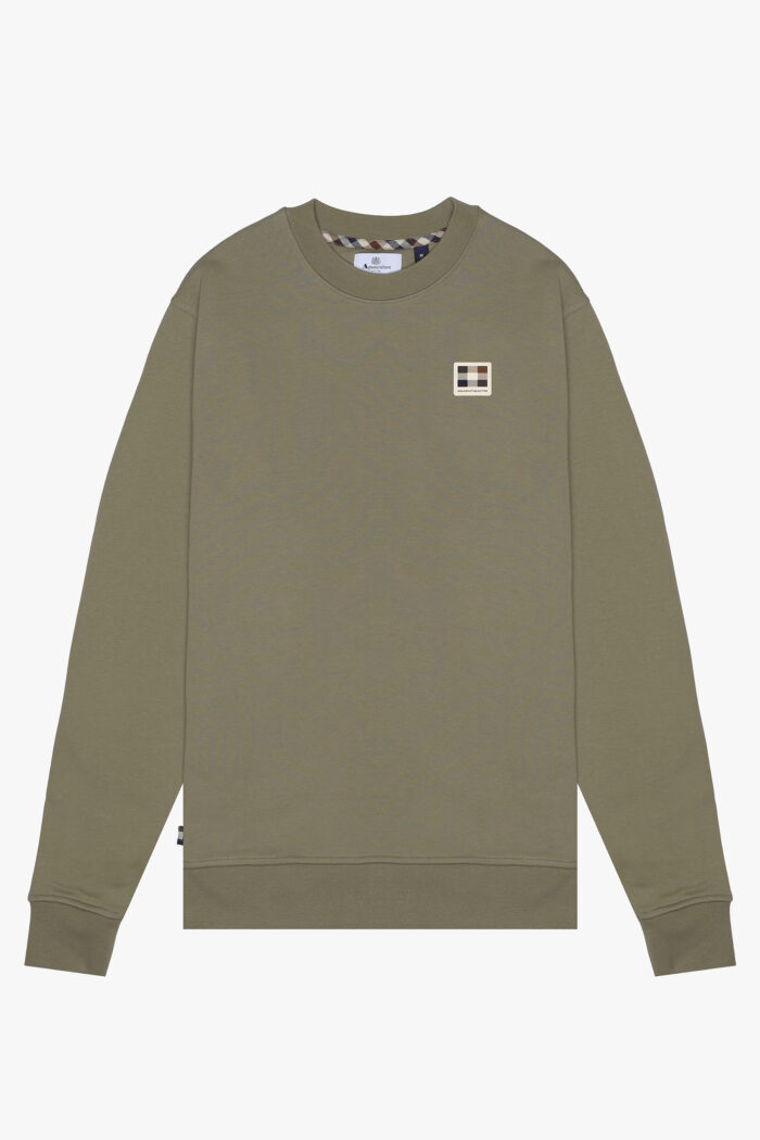 Felpa senza cappuccio Aquascutum Active RUBBER PATCH CREW NECK FLEECE Verde Oliva – AW_ICON_SW008