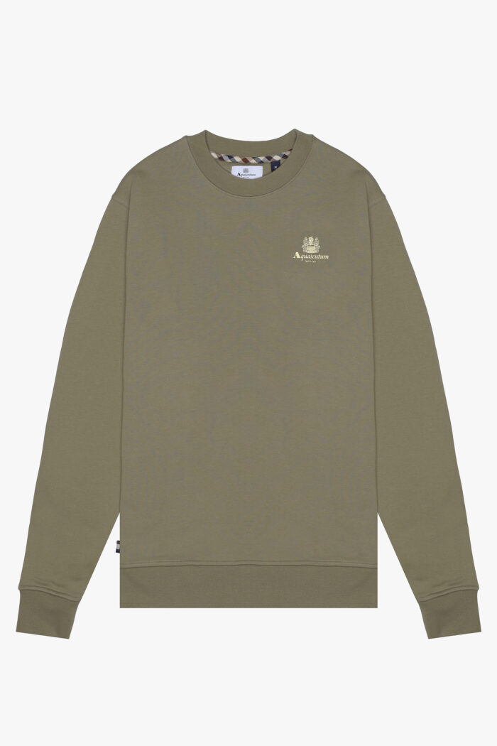 Felpa senza cappuccio Aquascutum Active SMALL LOGO CREW NECK FLEECE Verde Oliva – AW_ICON_SW006