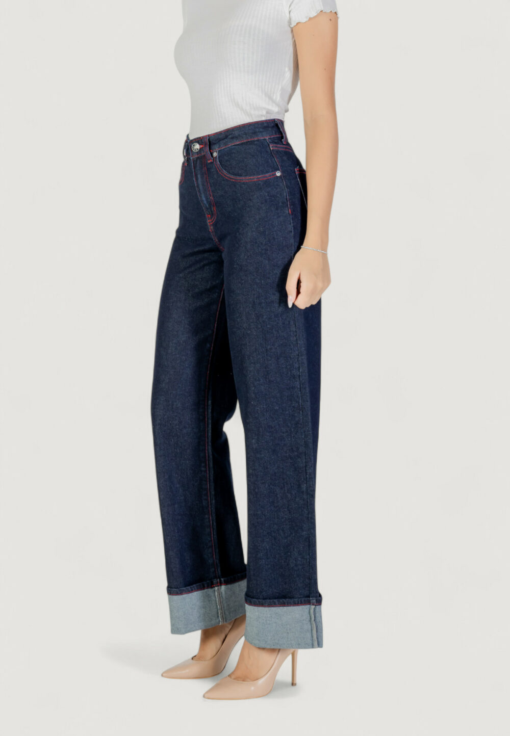 Jeans larghi Only Onlcarnaby Hw Wide Foldup Red Mae Blue Denim Scuro - Foto 2