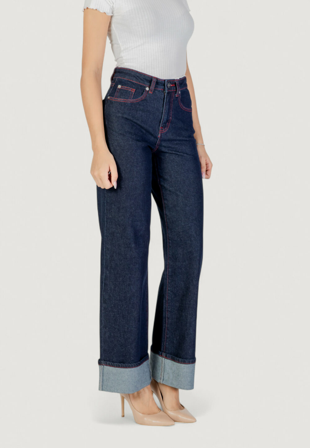 Jeans larghi Only Onlcarnaby Hw Wide Foldup Red Mae Blue Denim Scuro - Foto 3