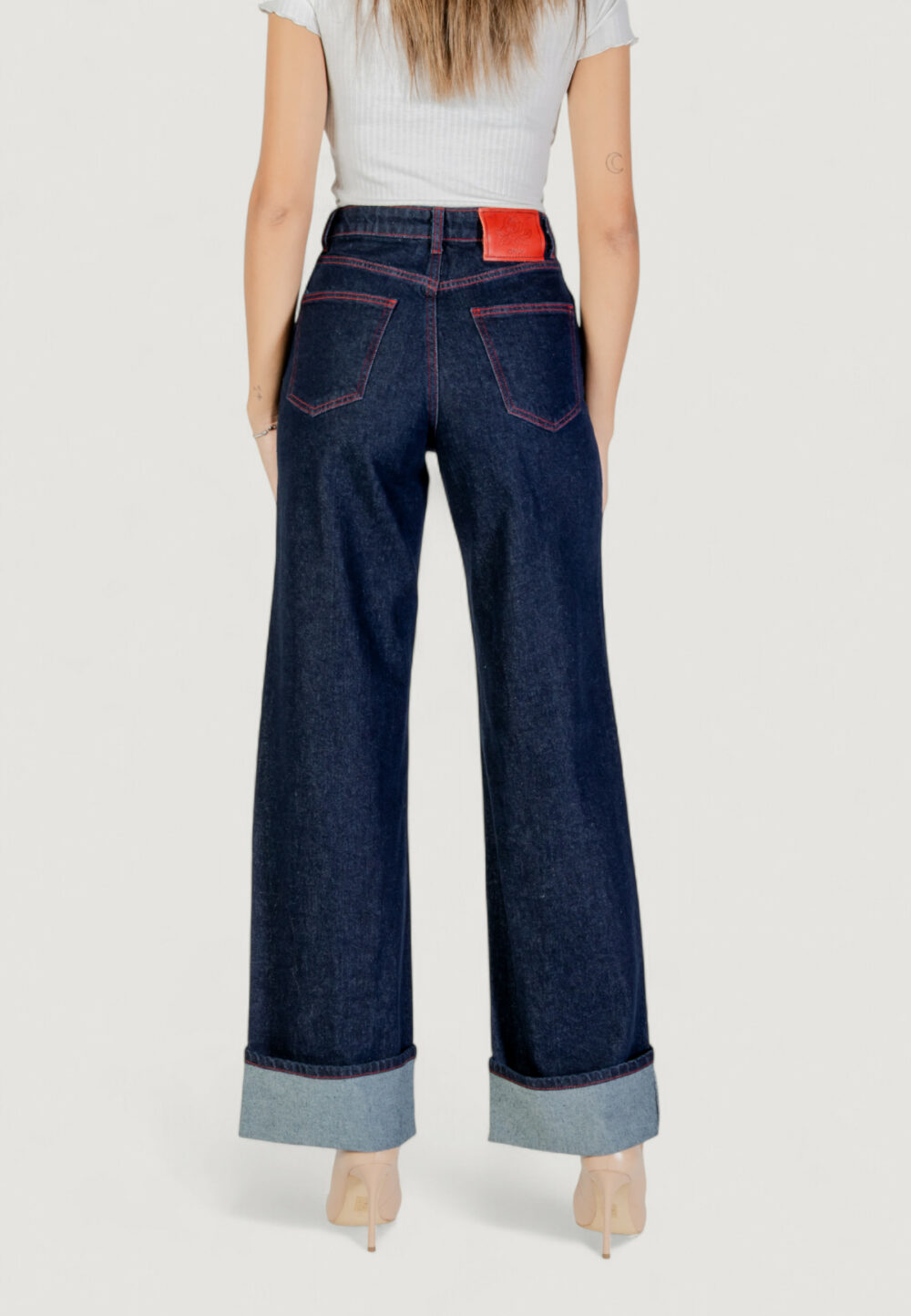 Jeans larghi Only Onlcarnaby Hw Wide Foldup Red Mae Blue Denim Scuro - Foto 4