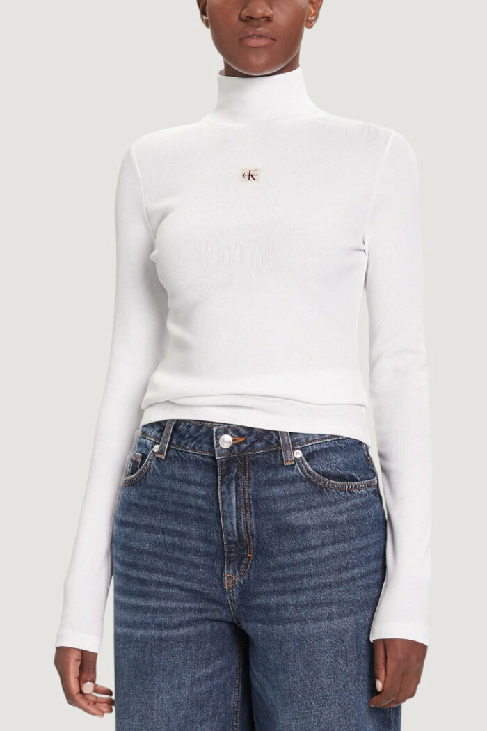Maglia Calvin Klein LS WOVEN LABEL TURTL Bianco – LV047D203G