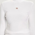 Maglia Calvin Klein Jeans LS WOVEN LABEL TURTL Bianco - Foto 3