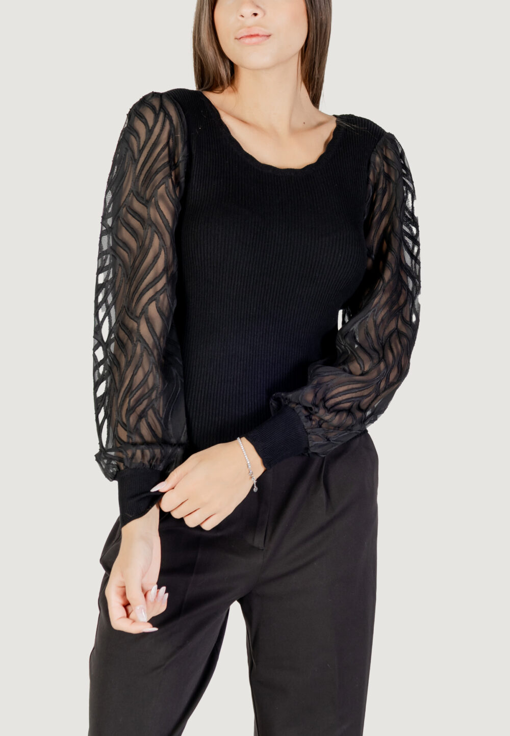 Maglia Only ONLJULIE LS RIB MIX O-NECK CC KNT Nero - Foto 1