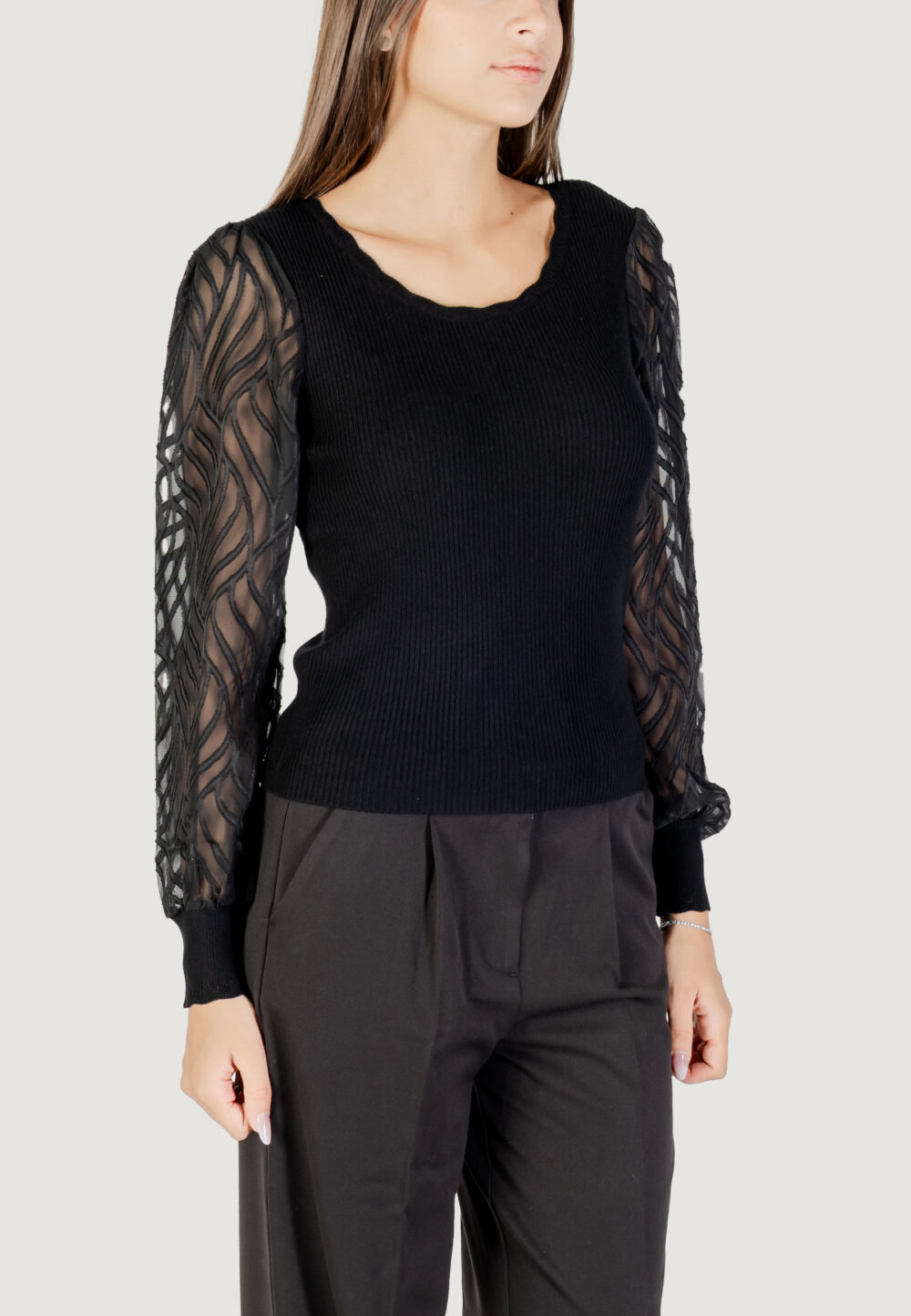 Maglia Only ONLJULIE LS RIB MIX O-NECK CC KNT Nero - Foto 3
