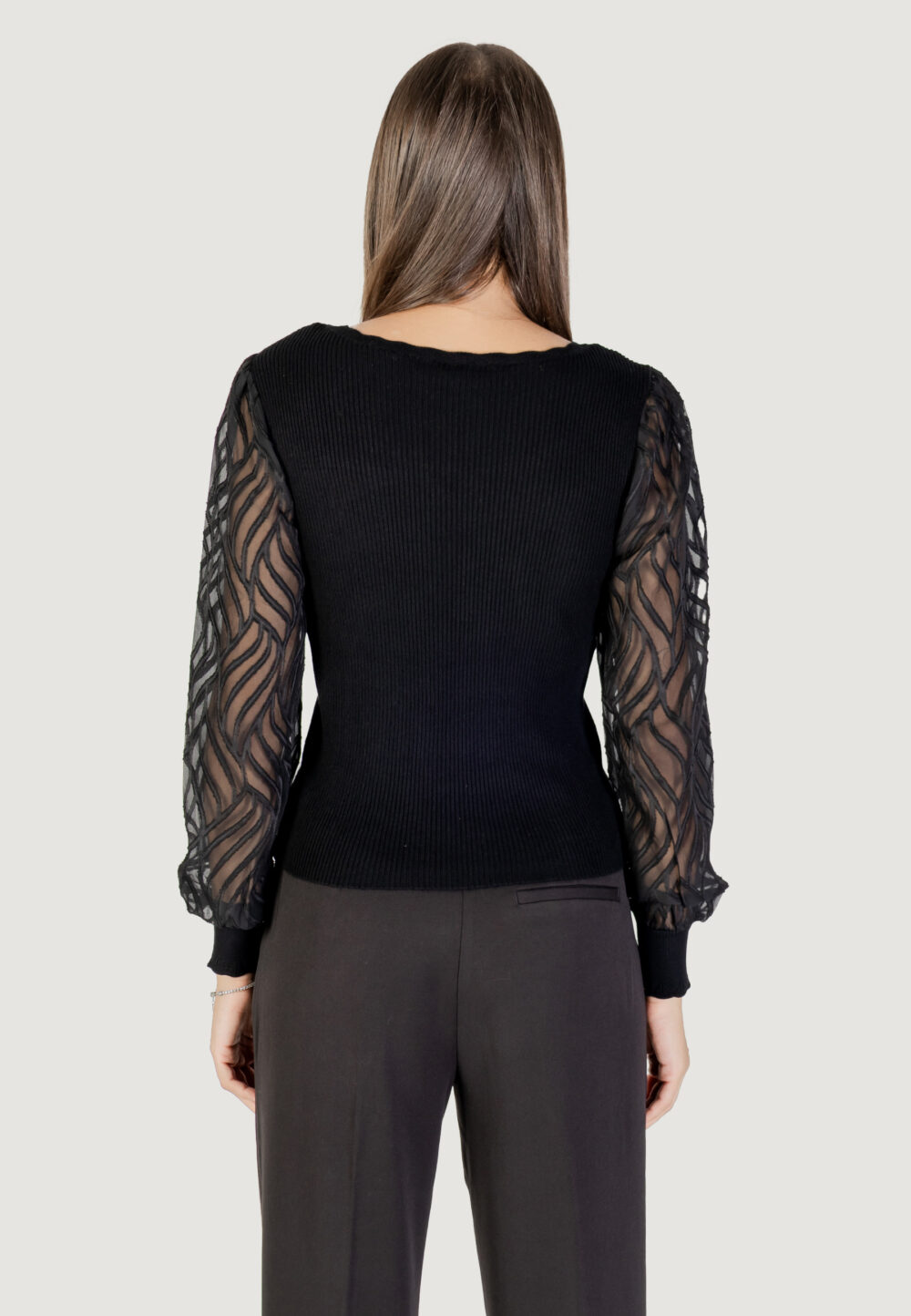 Maglia Only ONLJULIE LS RIB MIX O-NECK CC KNT Nero - Foto 4