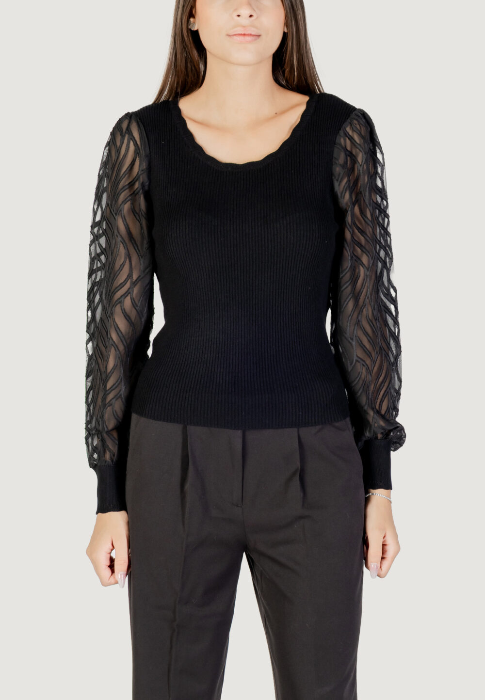 Maglia Only ONLJULIE LS RIB MIX O-NECK CC KNT Nero - Foto 5