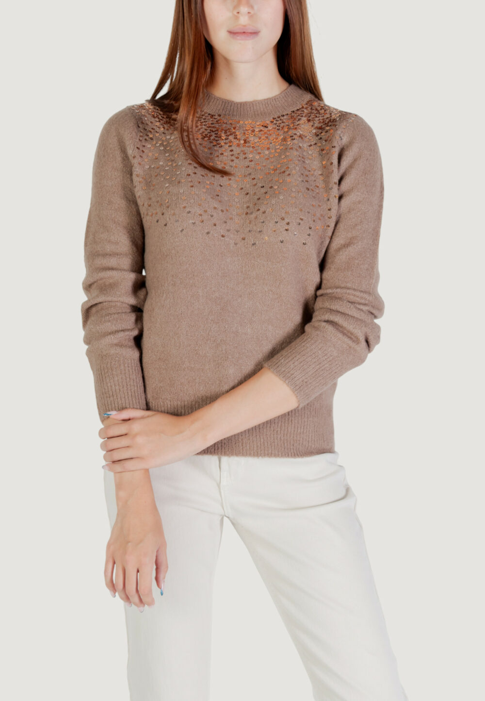Maglione Jacqueline de Yong Jdyamina L/S O-Neck Sequin Pullover Knt Beige - Foto 1