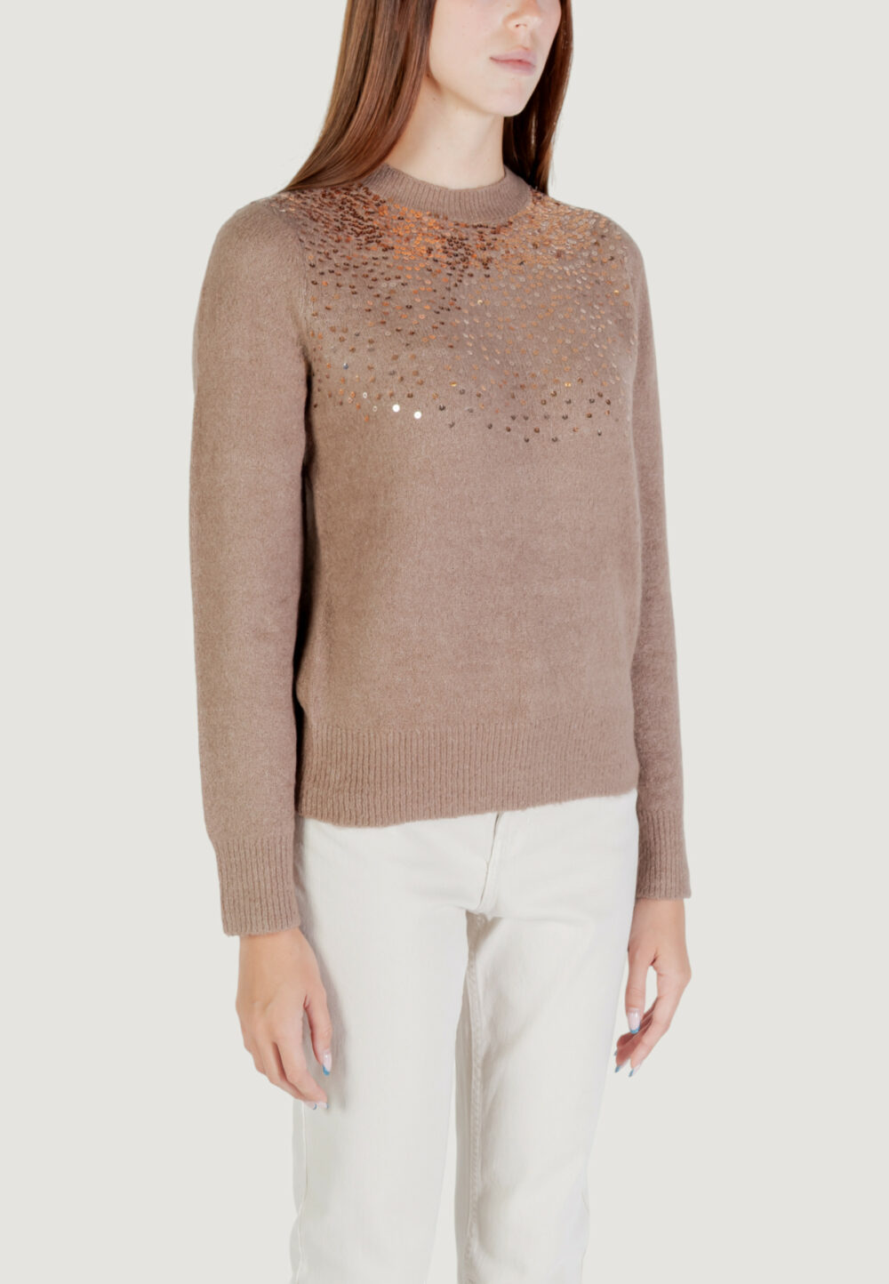 Maglione Jacqueline de Yong Jdyamina L/S O-Neck Sequin Pullover Knt Beige - Foto 3