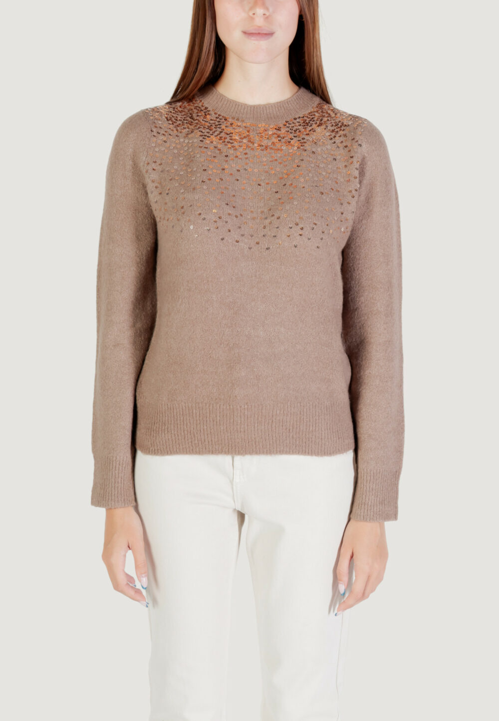 Maglione Jacqueline de Yong Jdyamina L/S O-Neck Sequin Pullover Knt Beige - Foto 5