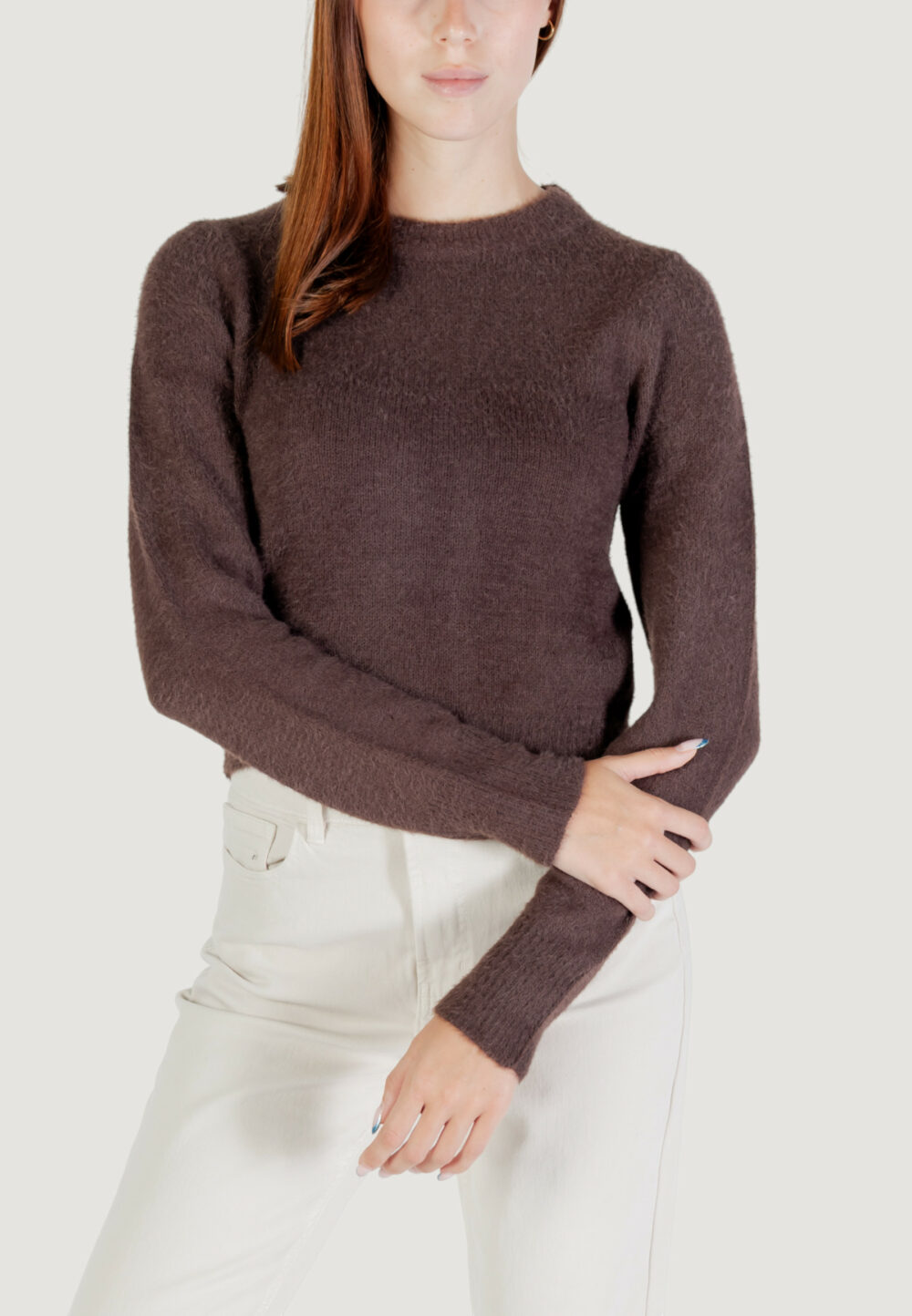 Maglione Only ONLPETRA LS SHORT O-NECK CC KNT Marrone - Foto 5
