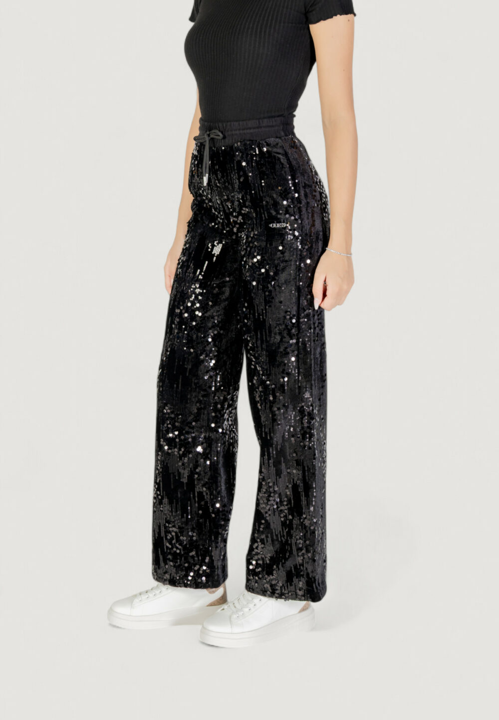Pantaloni bootcut Guess Active SEQUINS WIDE LEG PANTS Nero - Foto 4