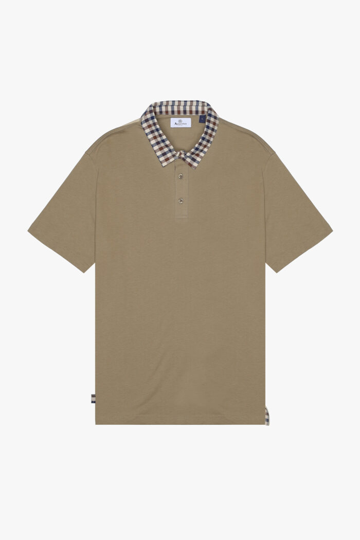 Polo manica corta Aquascutum Active CLUB CHECK COLLAR POLO Beige scuro – AA_ICON_PO008