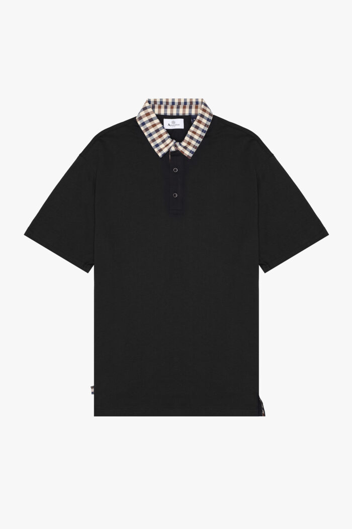 Polo manica corta Aquascutum Active CLUB CHECK COLLAR POLO Nero – AA_ICON_PO008