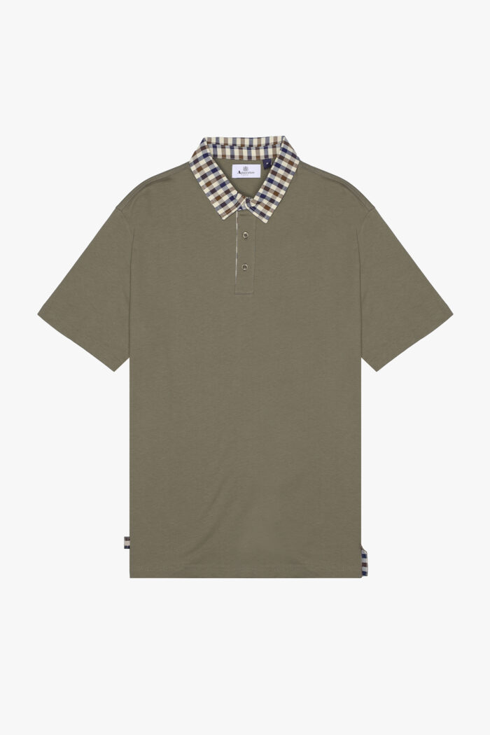 Polo manica corta Aquascutum Active CLUB CHECK COLLAR POLO Verde Oliva – AA_ICON_PO008
