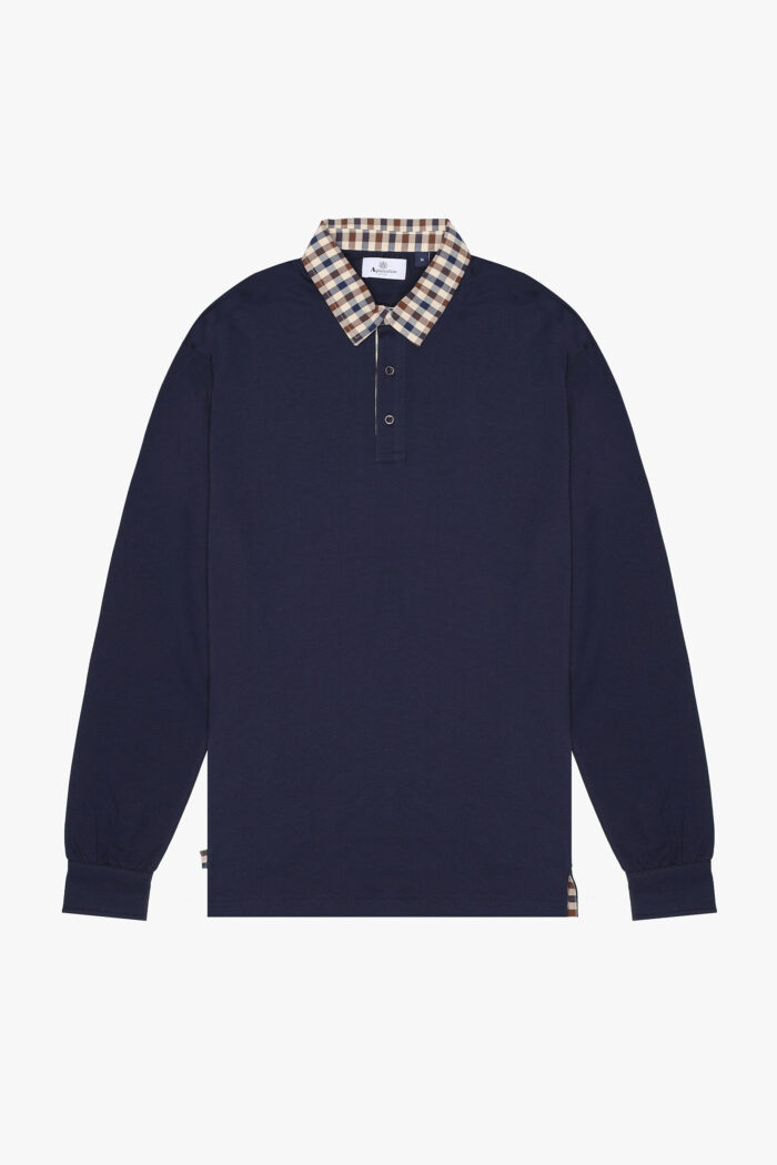Polo manica lunga Aquascutum Active CLUB CHECK COLLAR POLO L/S Blu