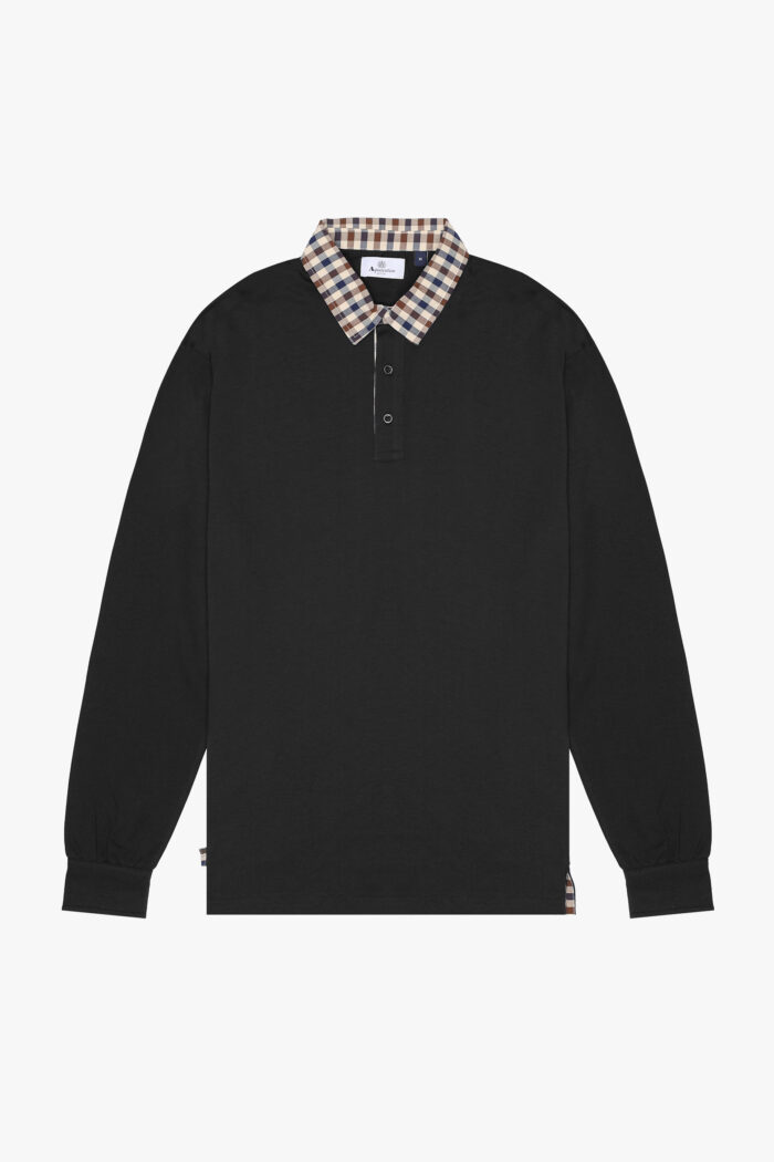Polo manica lunga Aquascutum Active CLUB CHECK COLLAR POLO L/S Nero