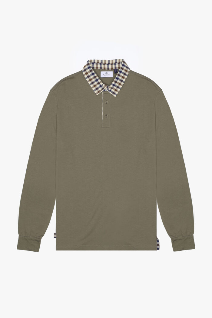 Polo manica lunga Aquascutum Active CLUB CHECK COLLAR POLO L/S Verde Oliva