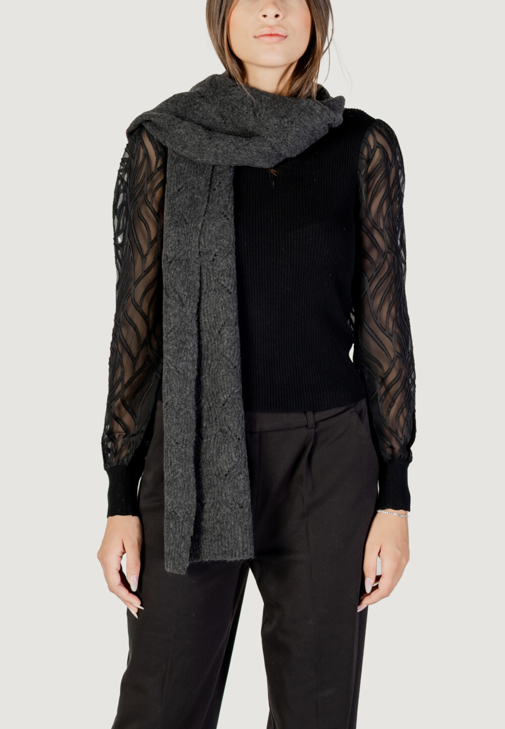 Sciarpa Only ONLAURORA STRUCTURED KNIT SCARF CC Antracite - Foto 1