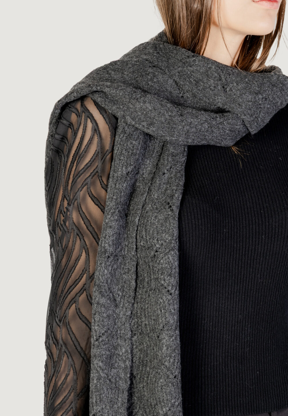 Sciarpa Only ONLAURORA STRUCTURED KNIT SCARF CC Antracite - Foto 3