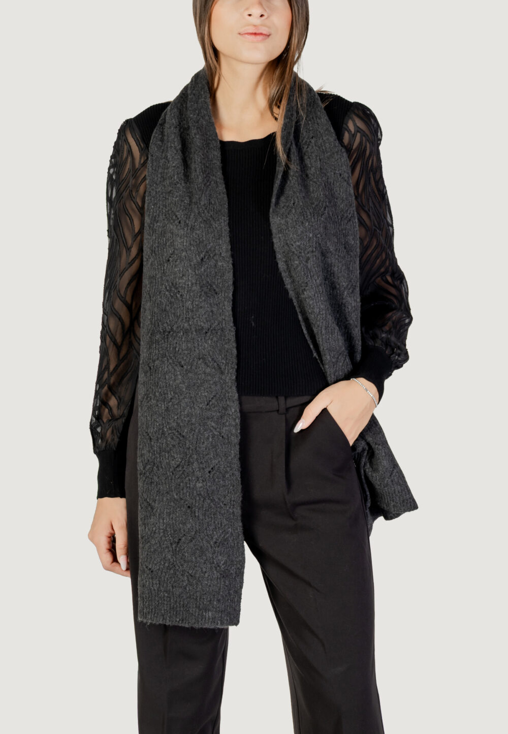 Sciarpa Only ONLAURORA STRUCTURED KNIT SCARF CC Antracite - Foto 4