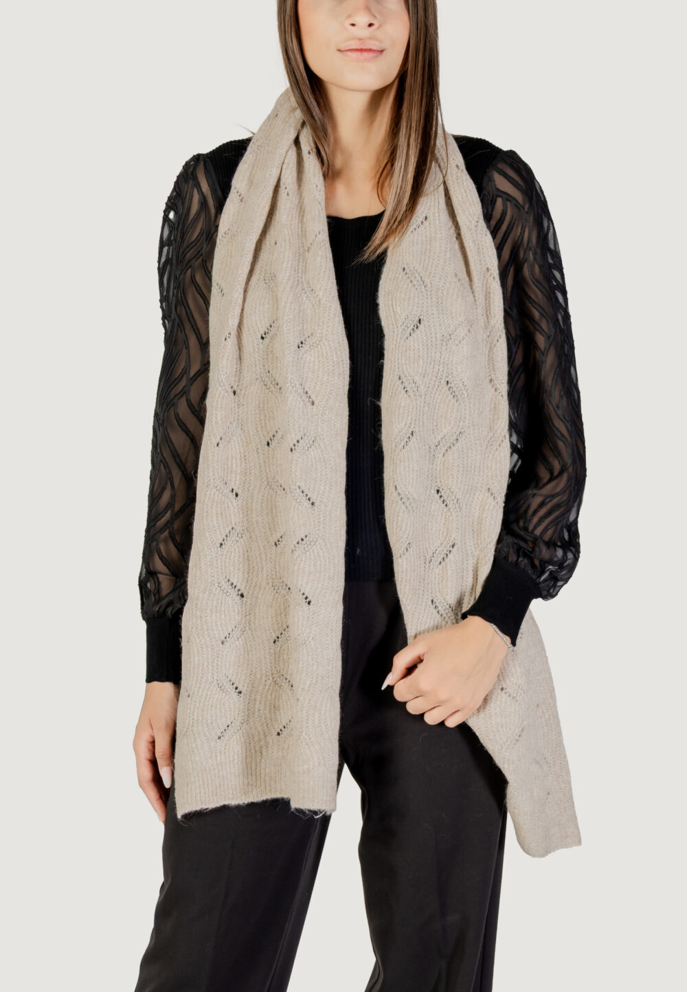 Sciarpa Only ONLAURORA STRUCTURED KNIT SCARF CC Beige - Foto 4