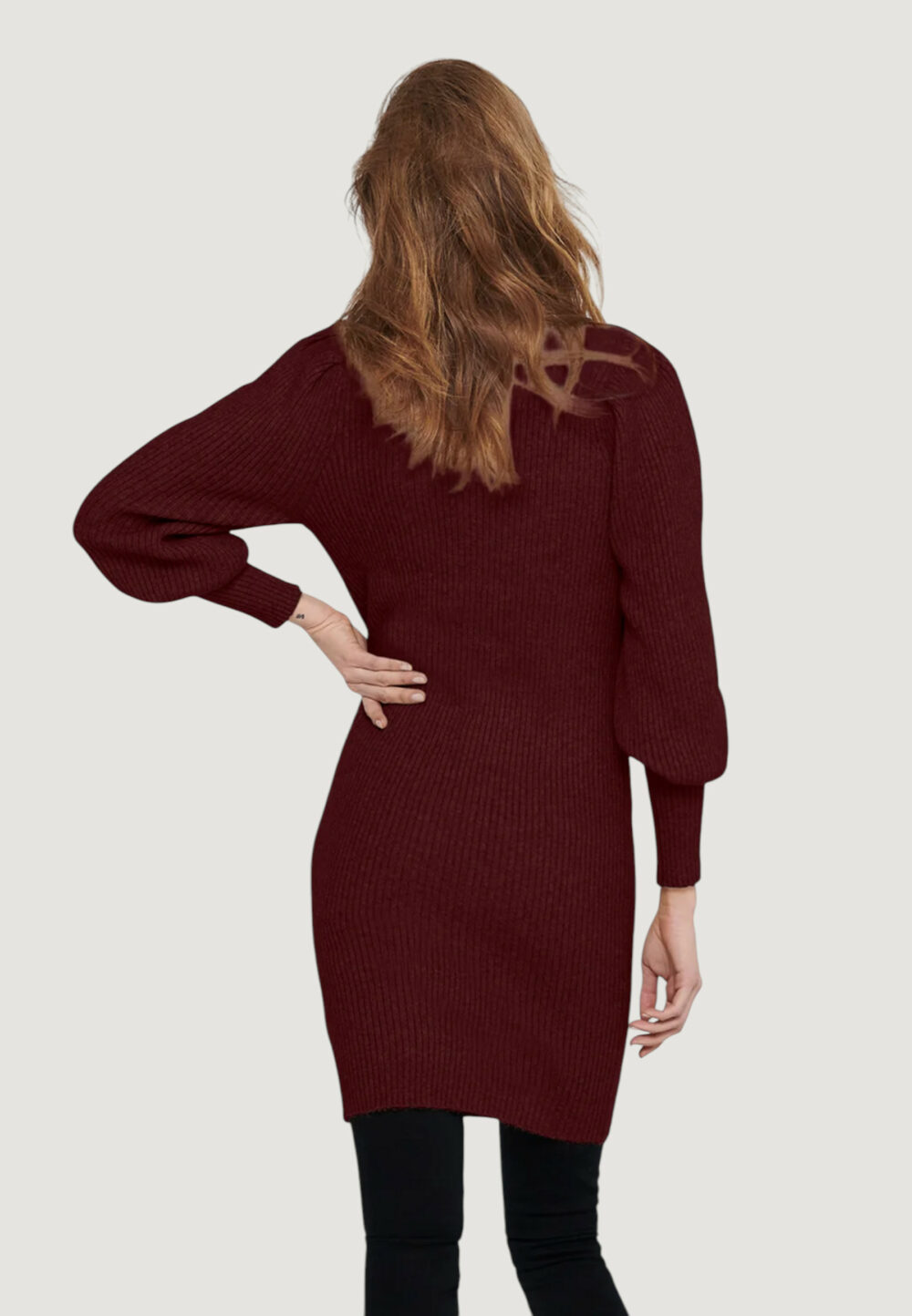 Vestito corto Only ONLKATIA L/S CC KNT Bordeaux - Foto 2