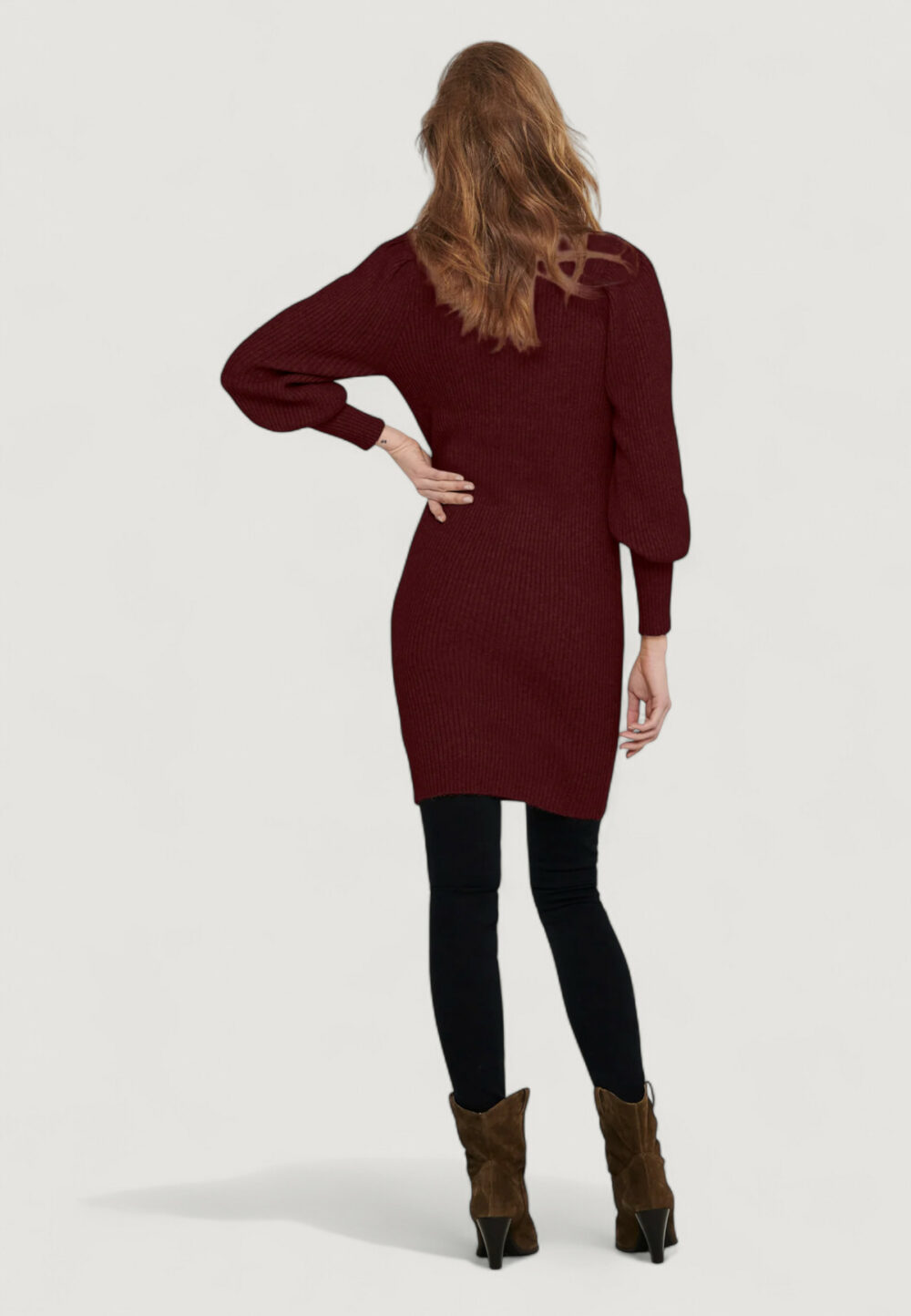 Vestito corto Only ONLKATIA L/S CC KNT Bordeaux - Foto 4